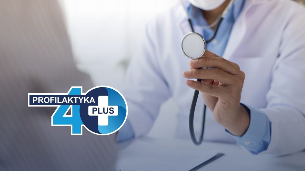 Lekarz trzymający stetoskop – grafika programu Profilaktyka 40 Plus