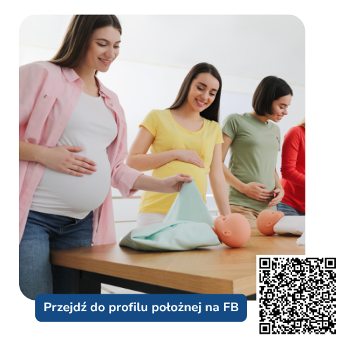 szkoła rodzenia Zdjęcie ze szkoły rodzenia z nałożonym kodem QR do Facebooka położnej